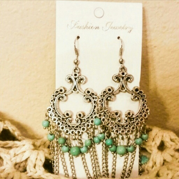 โ๏ธSOLD Turquoise & Tibetan Silver Earrings - Picture 2 of 3