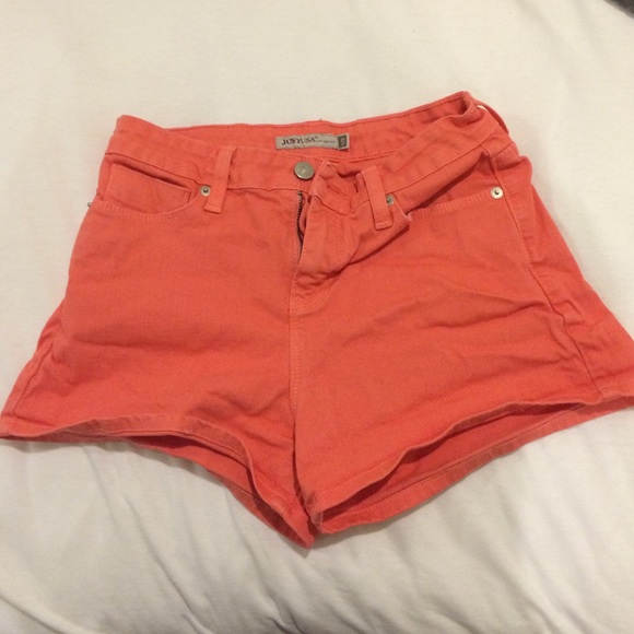 High waisted orange shorts