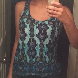 Lily White Blue Open Back Geometric Pattern Top