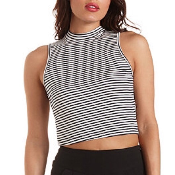 ✈️LAST HOURS-Striped Sleveless MockNeck CropTop
