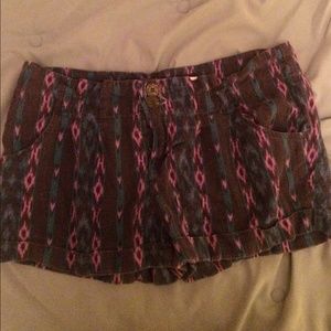 purple patterned shorts