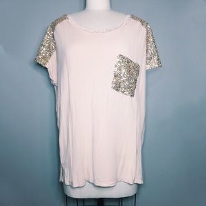 Sequin Pocketed Blouse in Cream/ Pink