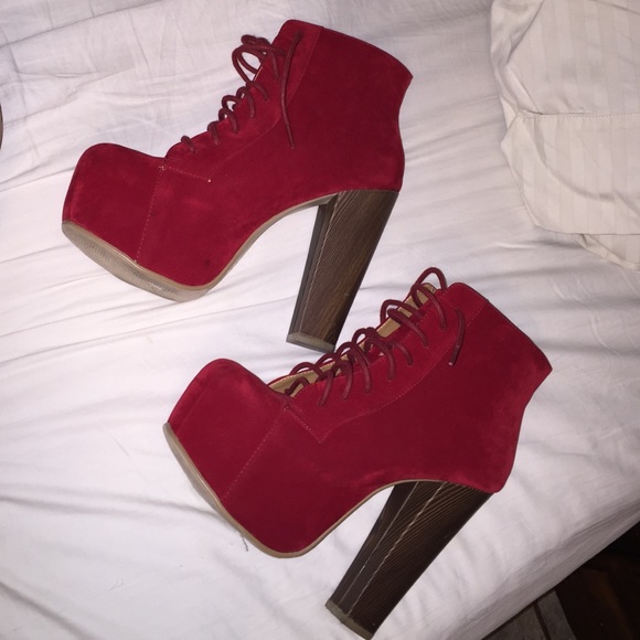 Red platform heel booties