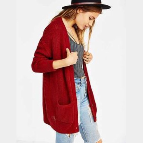 Urban Outfitters Red Knit Cardigan