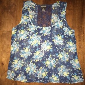 See Through Flower Print Open Back Tank