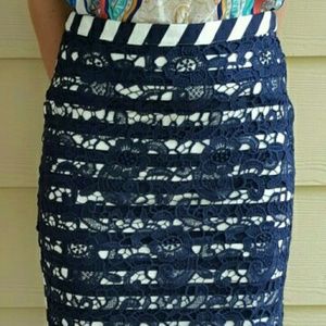 Navy and white striped skirt, NWT