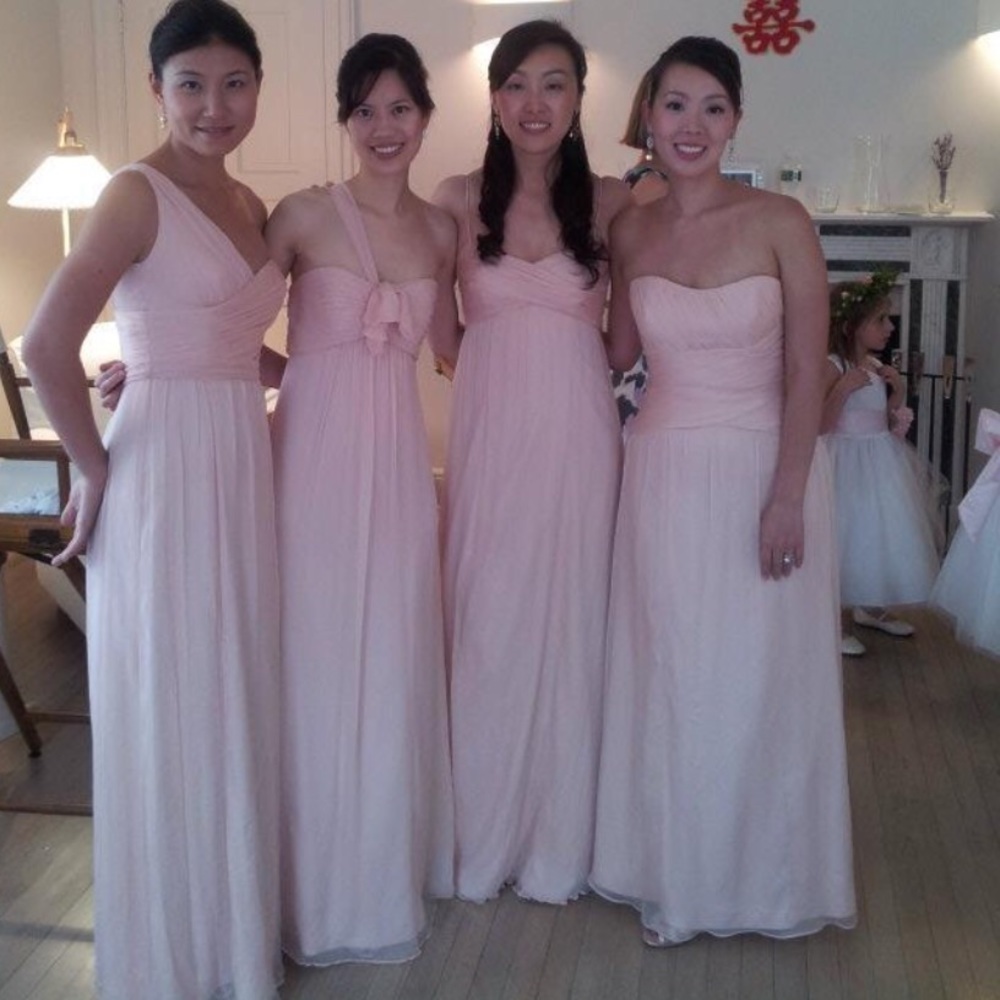 Amsale baby pink long gown formal dress