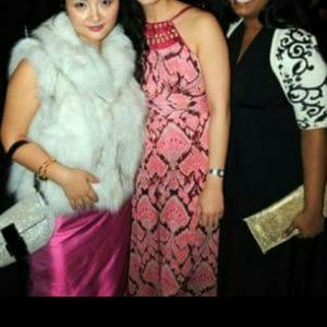 Marciano pink print empire waist long gown