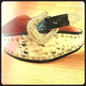 Leather Hair-on Cowhide Bling Belt