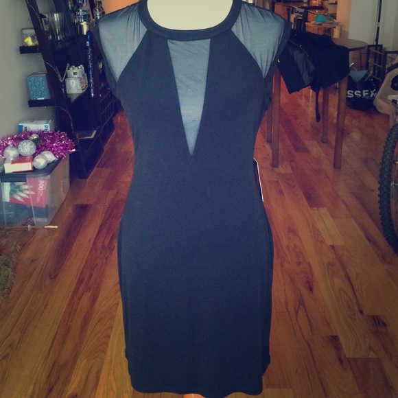 Express V-neck mesh little black dress