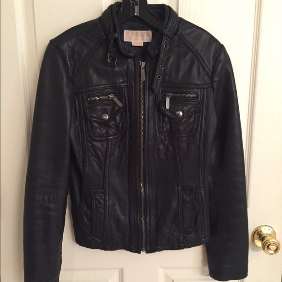 Michael Kors black leather moto jacket size S