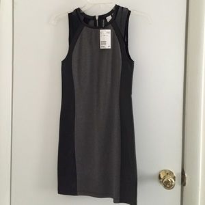 Grey and Black Bodycon Dress with Faux Leather