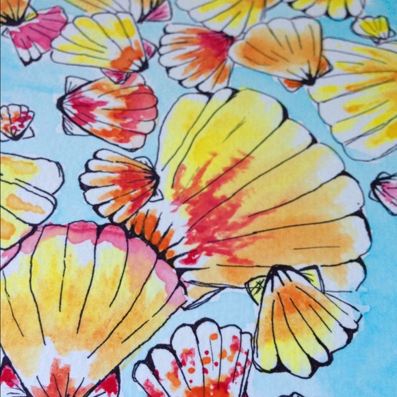 Handmade watercolor seashells