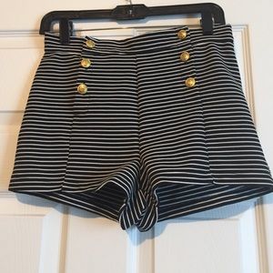 Black and white striped high waist shorts