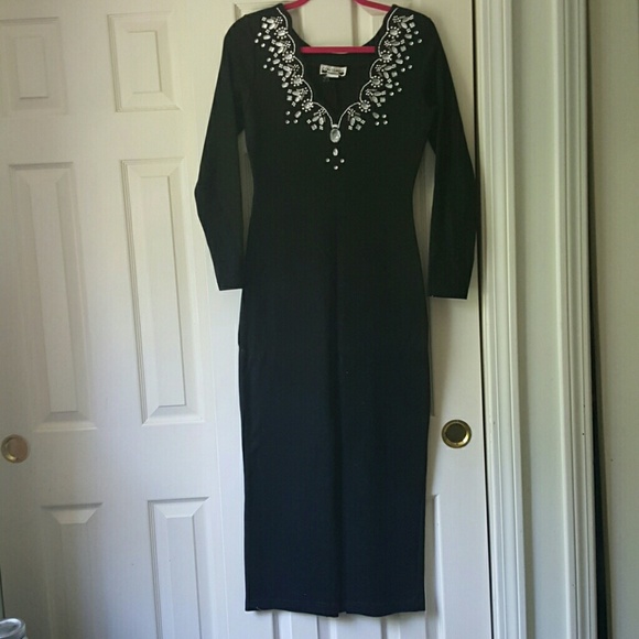Vintage 90s Body con Black Maxi Dress