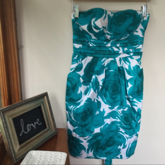 Strapless Teal & White Floral Print Dress- Size 3