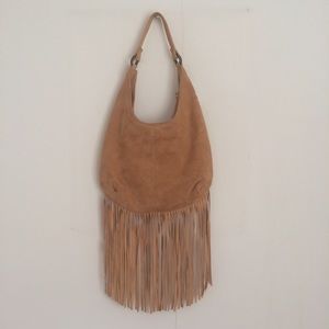 Genuine Brown Leather Boho Bag w/ Fringe