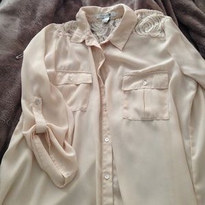 Cream blouse with lace shoulders