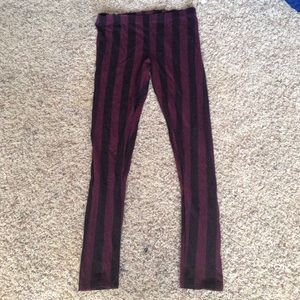 Black and Maroon Striped Leggings