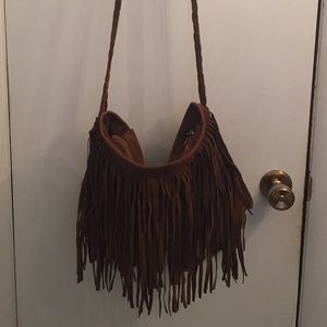 brown fringe cross body bag