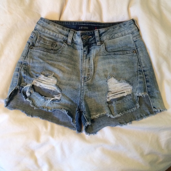 Distressed high waisted jean shorts