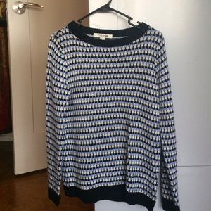 Cozy patterned blue, black, and white sweater!