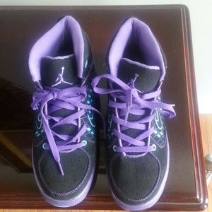 Purple, black and blue jordans