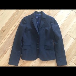 J.Crew Navy blue pinstripe suit coat + skirt