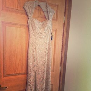 Adrianna Papell "Hailey" Silver floor length dress