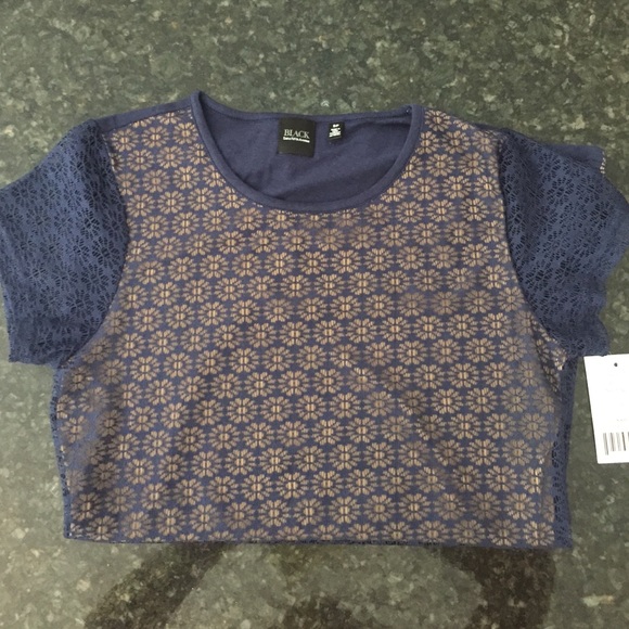 navy and nude lace top