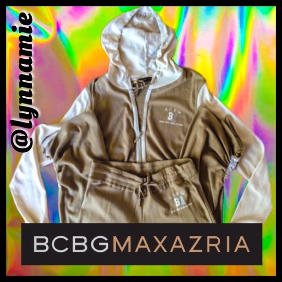 BCBG Max Azria taupe and off-white track suit