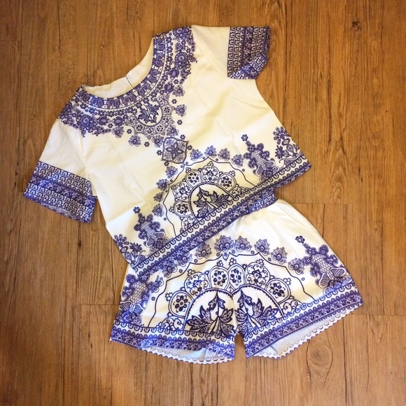 **Brand New** Blue & White Short Set