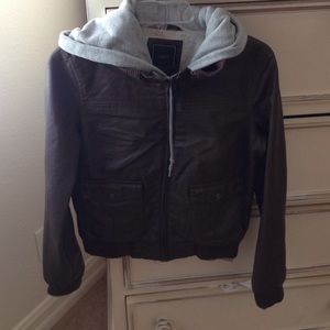 OBEY women's brown leather jacket with hood