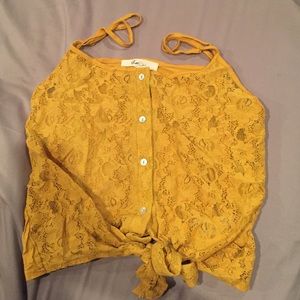 Yellow lace top with front tie