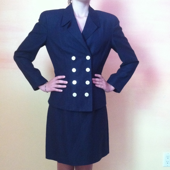 Ann Taylor Navy Blue Linen Suit