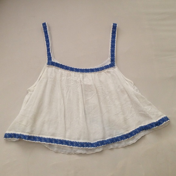 White Crop Top with Southwestern Blue Detailing