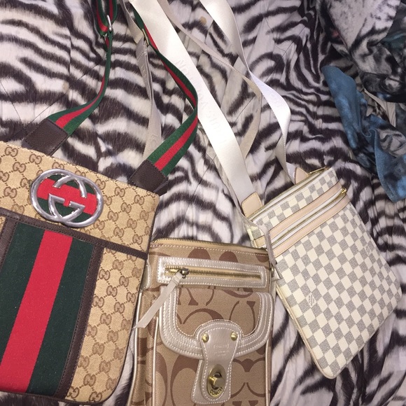 Gucci , Louis Vuitton, and Coach cross bodys