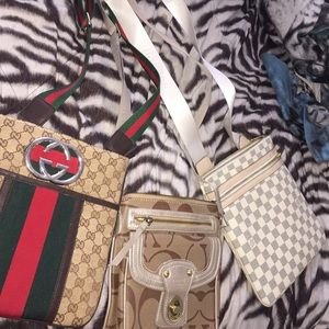 Gucci , Louis Vuitton, and Coach cross bodys
