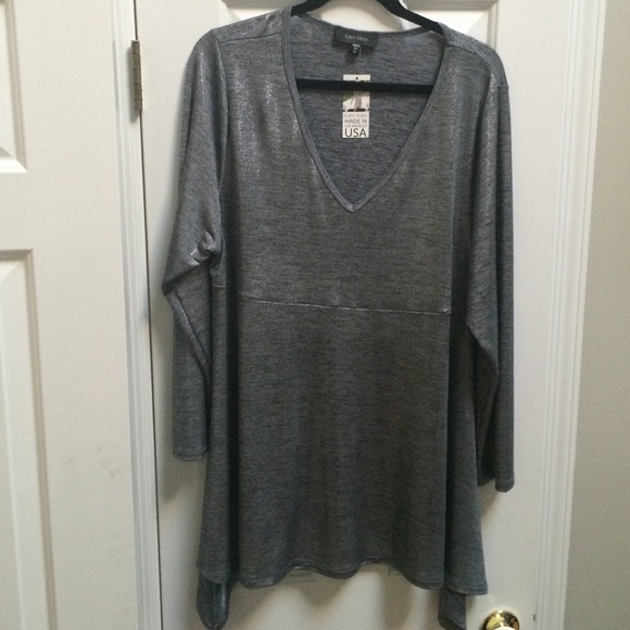 Karen Kane Flashy Silver Shark Bite Top