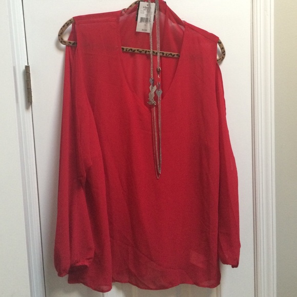 Sheer Red Top with Bonus Necklace