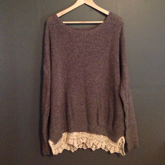 Urban Outfitters Sweaters - Urban Outfitters Gray/Green sweater w/ Lace Detail