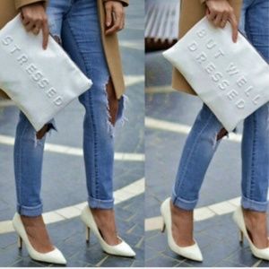 White "Stressed But Well Dressed" Clutch