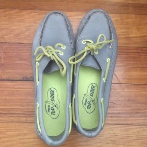 Grey and chartreuse Sperry Top-Siders