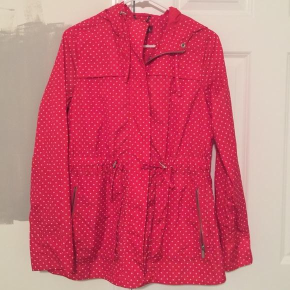 Red & White Polka Dot Raincoat - With Hood