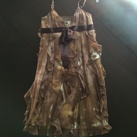 BCBG Max Azria Brown Flowy Silk Dress - Picture 4 of 5