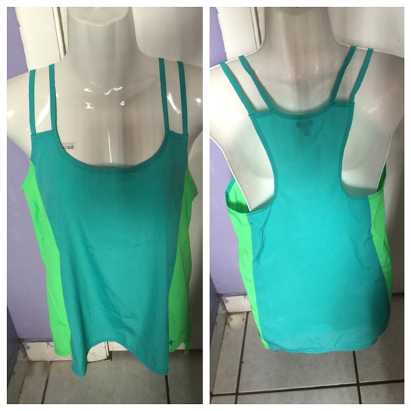 NWOT Hurley Turquoise NeonGreen ColorBlock Blouse