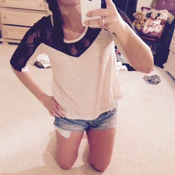 Cute white shirt with black lace section at top