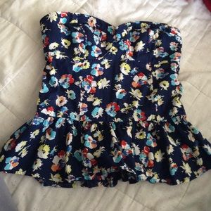 Blue floral strapless