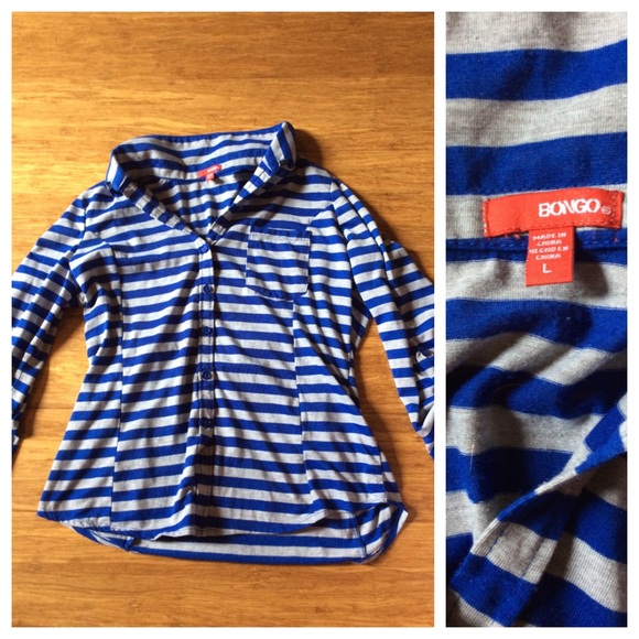 Bongo. Blue and gray stripped shirt