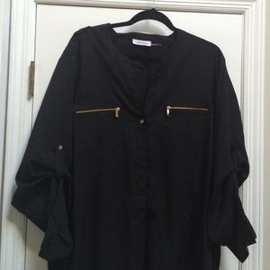 Calvin Klein Black Roll a Sleeve Blouse